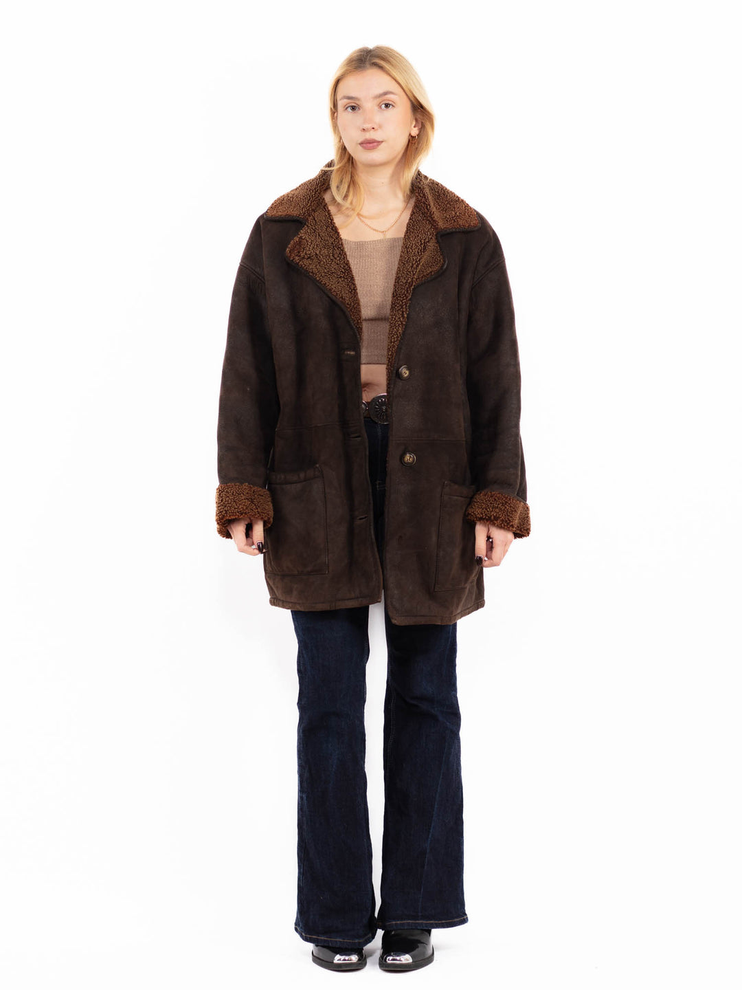 Vintage 90's Women Sheepskin Coat in BrownA0701