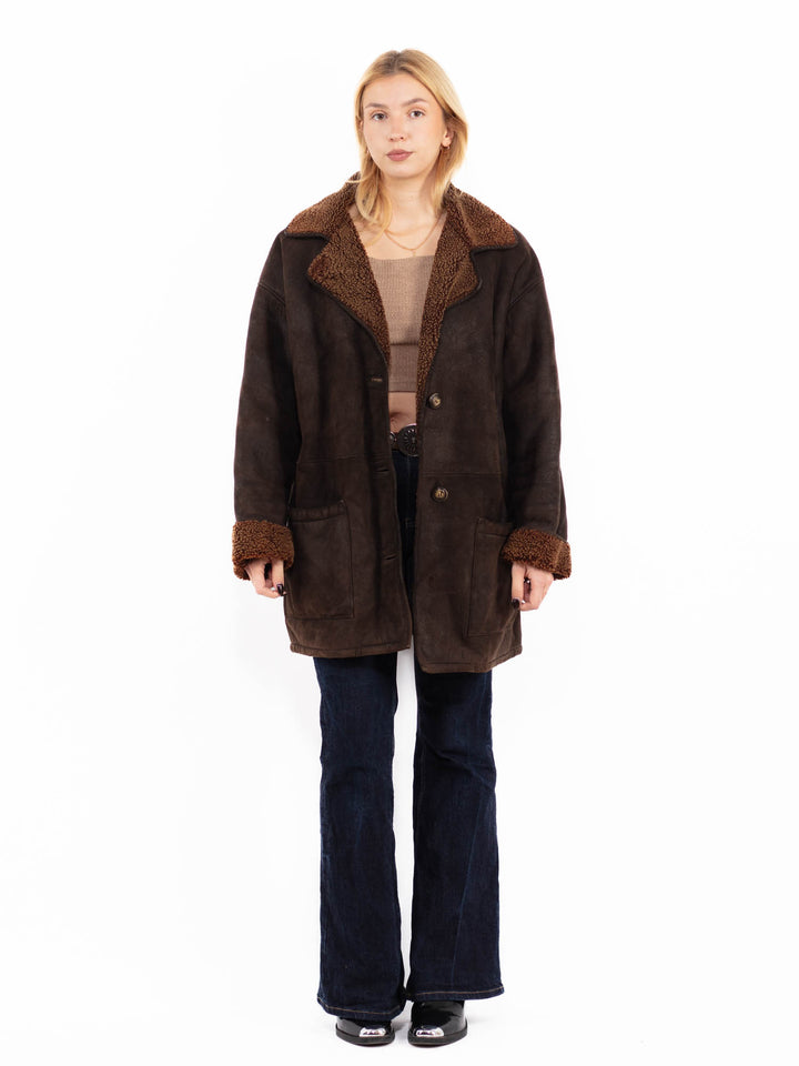 Vintage 90's Women Sheepskin Coat in BrownA0701