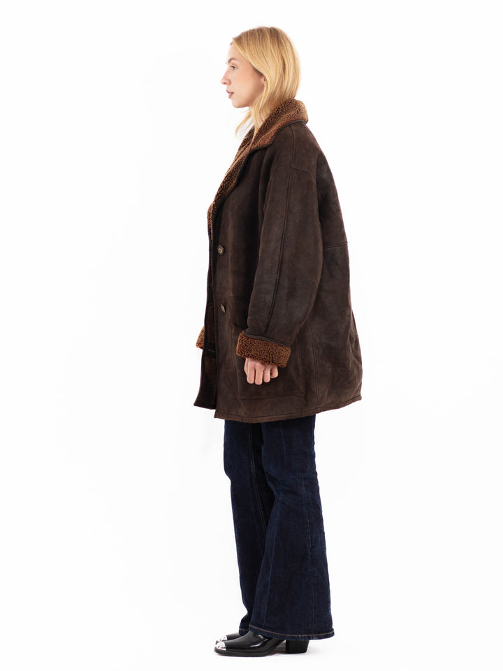 Vintage 90's Women Sheepskin Coat in BrownA0701
