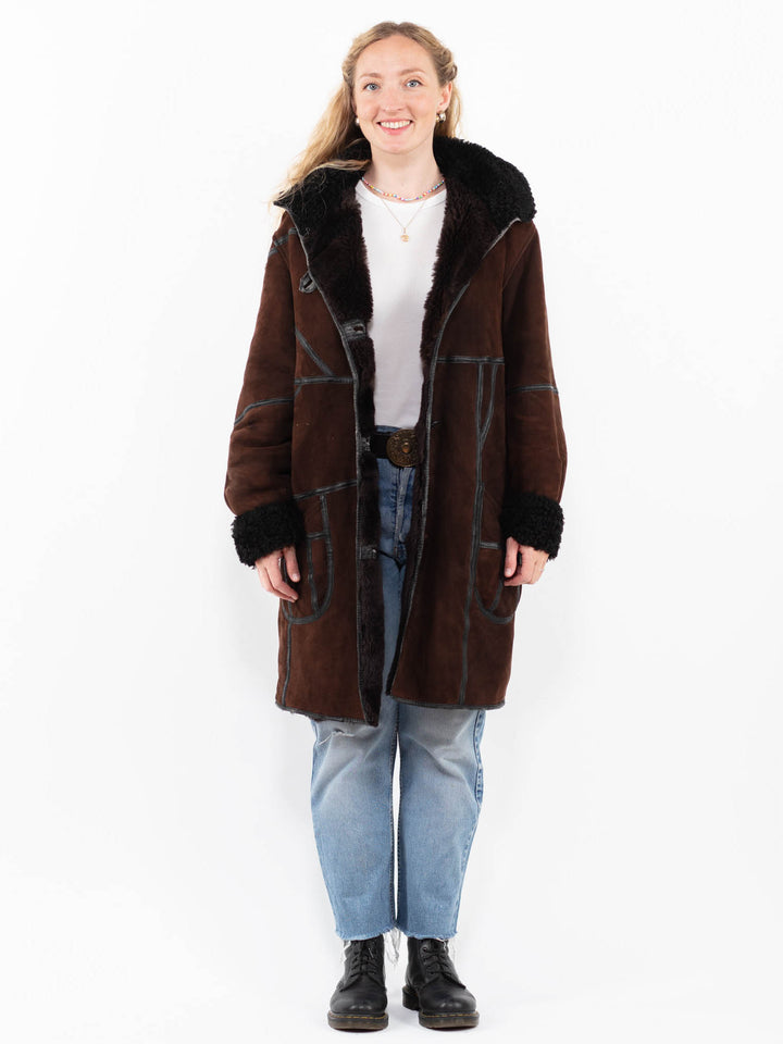 Vintage 90's Women Sheepskin Coat in BrownA0242