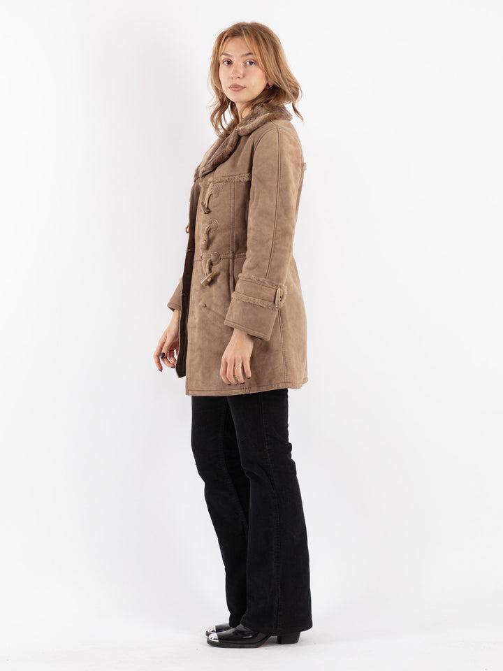 Vintage 90's Women Sheepskin Coat in Beige