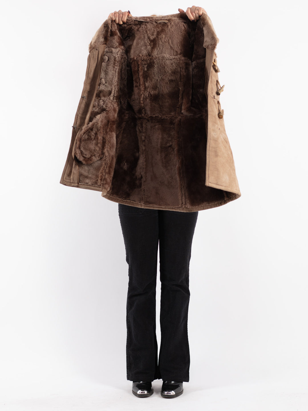 Vintage 90's Women Sheepskin Coat in Beige