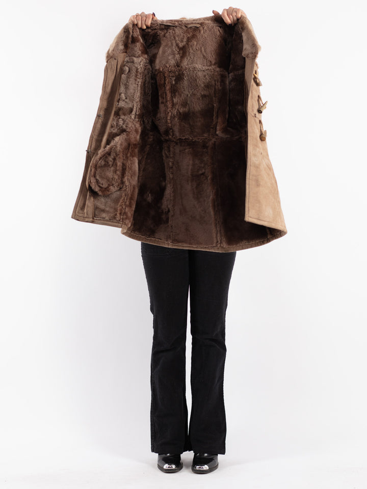 Vintage 90's Women Sheepskin Coat in Beige