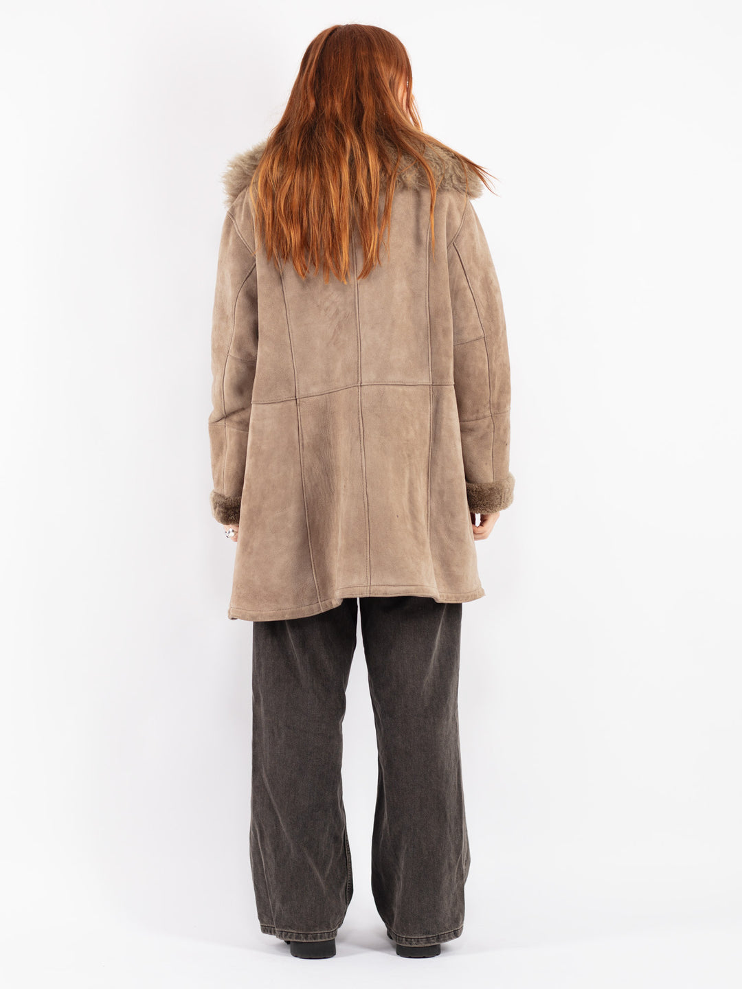 Vintage 90's Women Sheepskin Shearling Coat in Beige