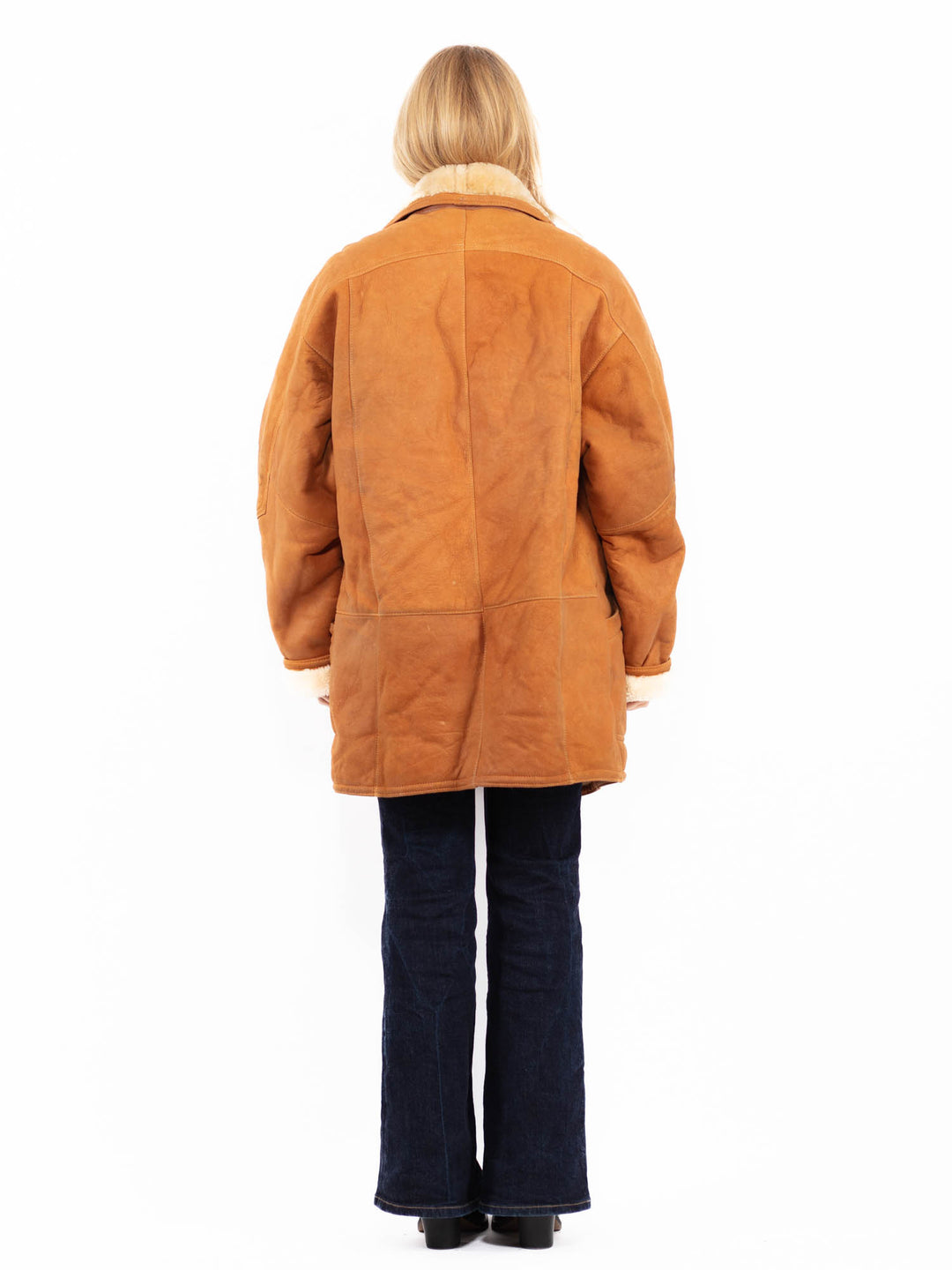 Vintage 90's Women Oversized Sheepskin Coat in Brown