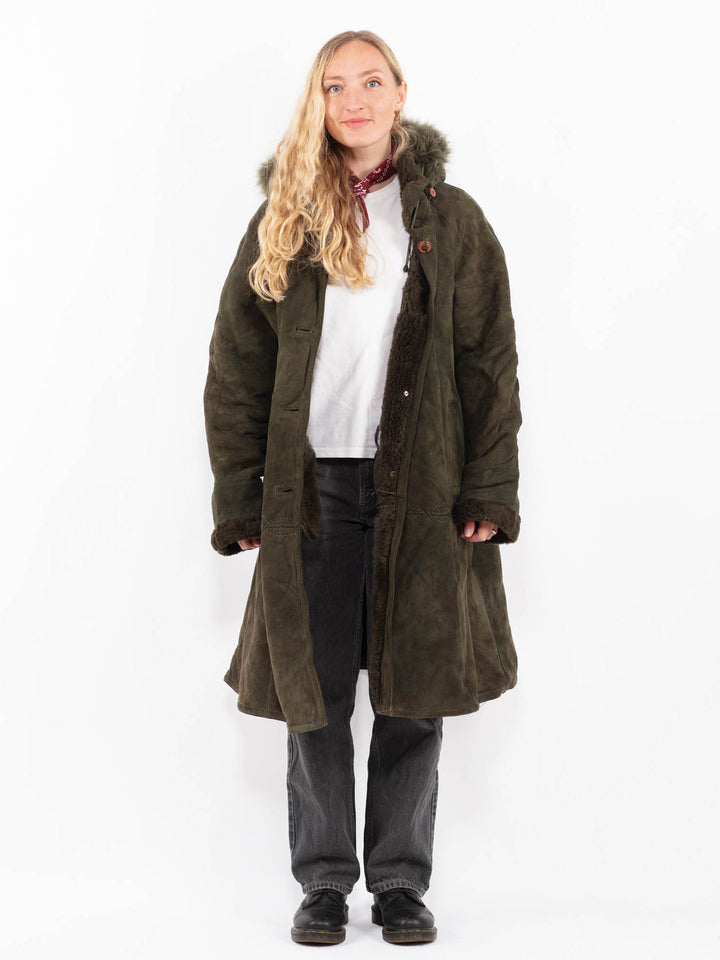 Vintage 90's Women Sheepskin Coat in GreenA0593