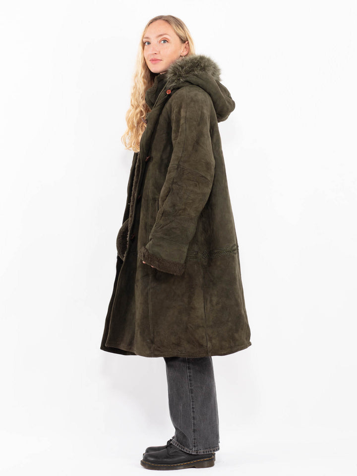 Vintage 90's Women Sheepskin Coat in GreenA0593