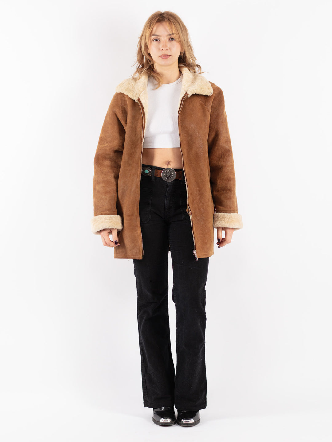 Vintage 90's Women Sheepskin Coat in Brown