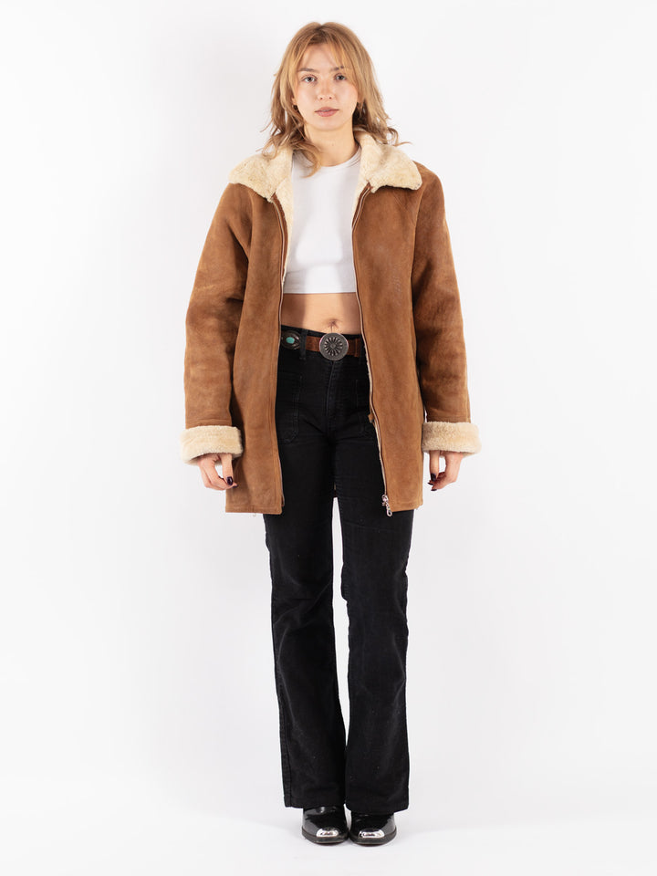 Vintage 90's Women Sheepskin Coat in Brown