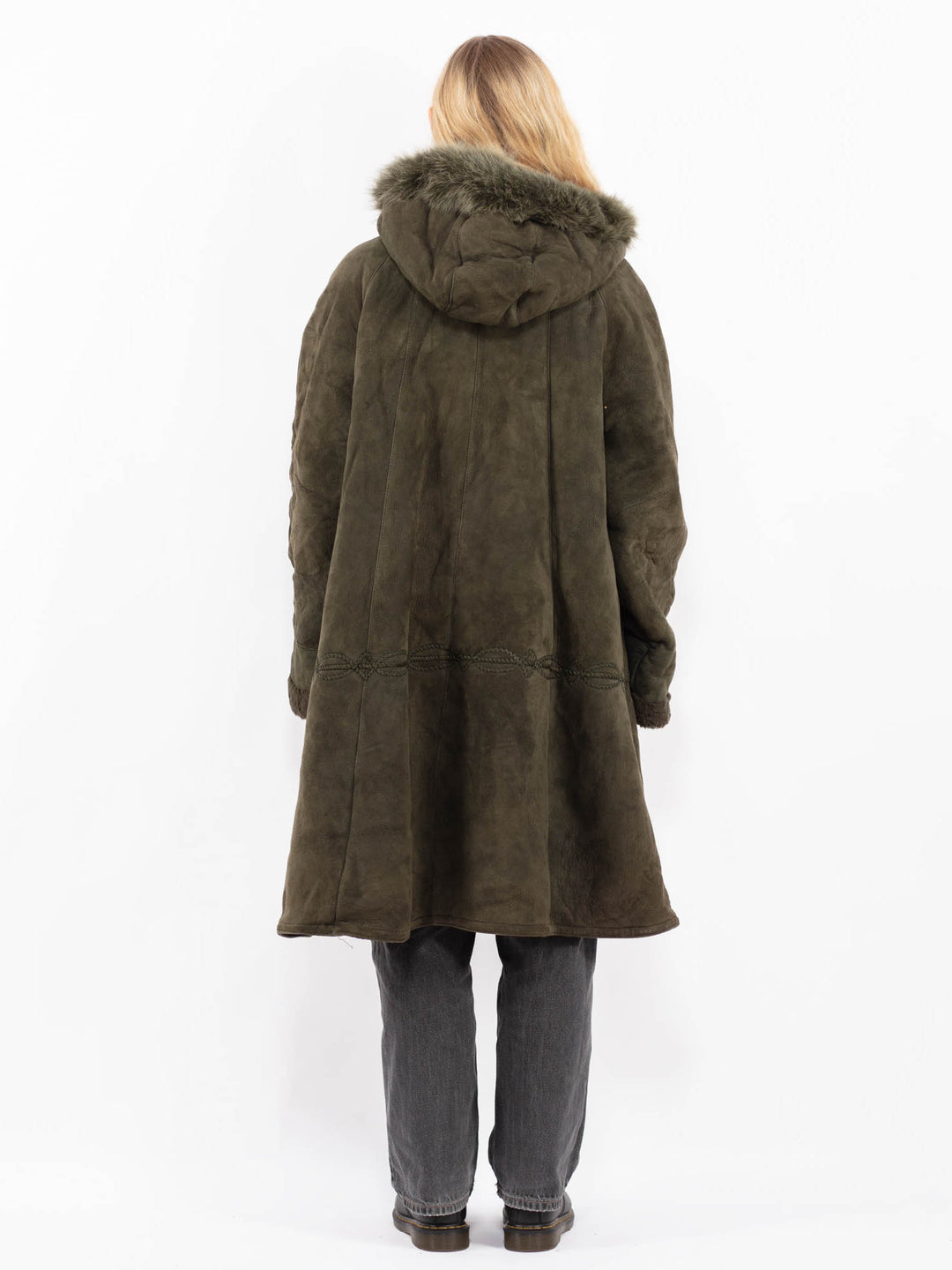 Vintage 90's Women Sheepskin Coat in GreenA0593