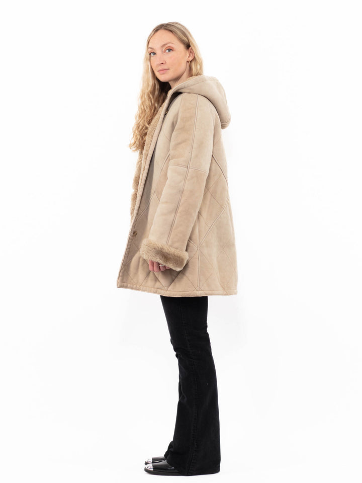 Vintage 80's Women Sheepskin Coat in BeigeA0877