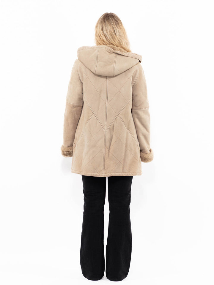 Vintage 80's Women Sheepskin Coat in BeigeA0877