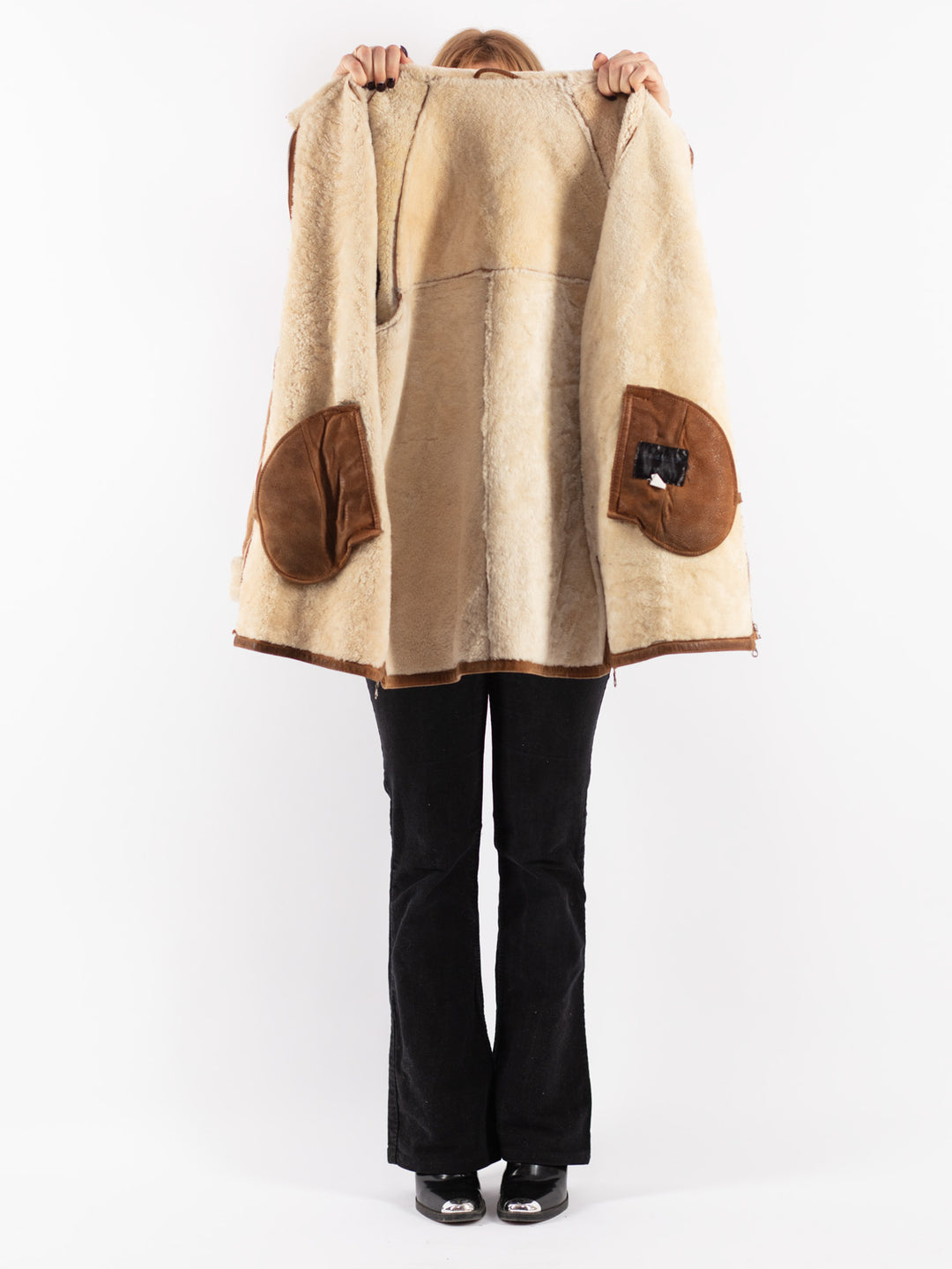 Vintage 90's Women Sheepskin Coat in Brown
