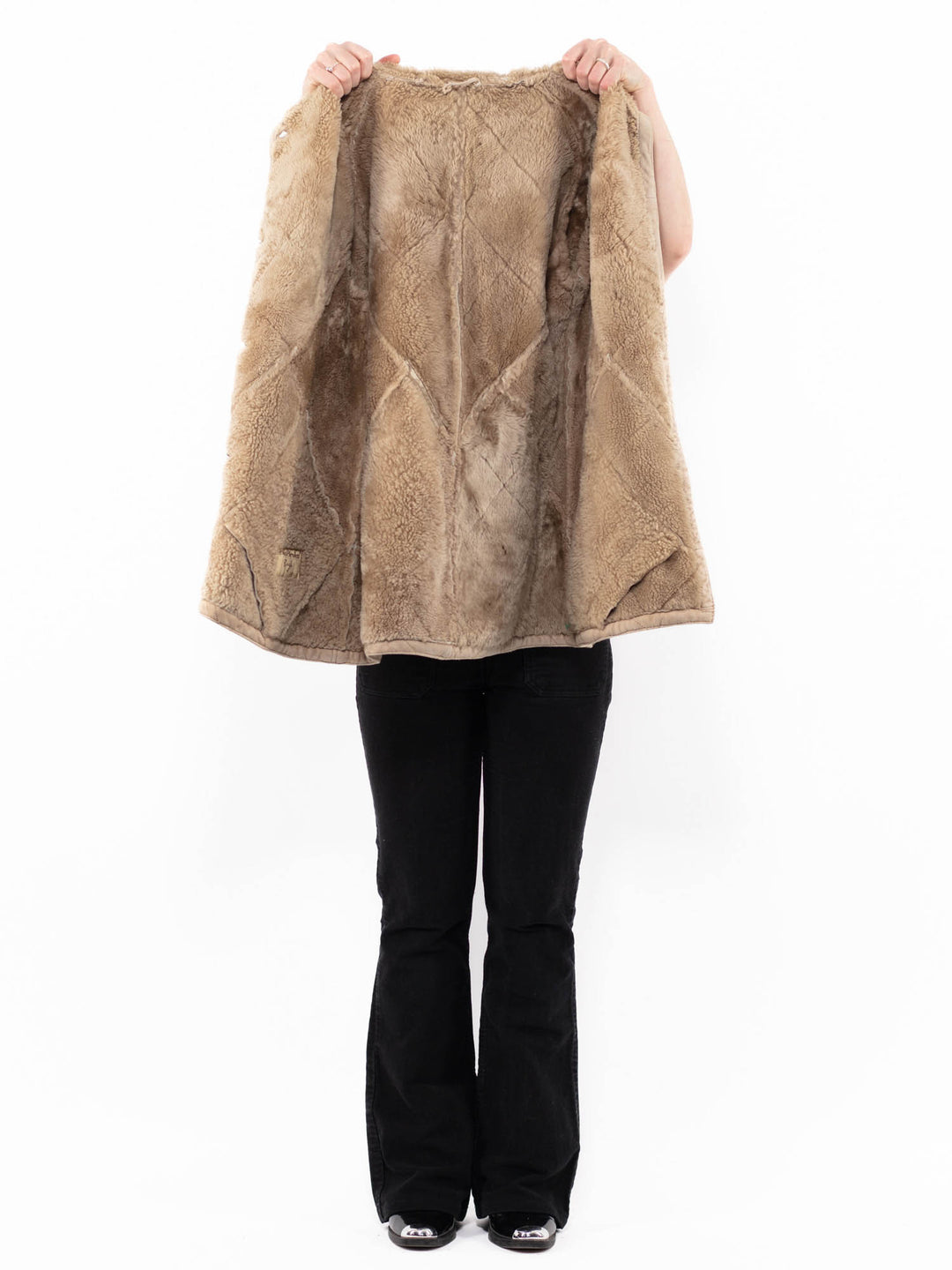 Vintage 80's Women Sheepskin Coat in BeigeA0877