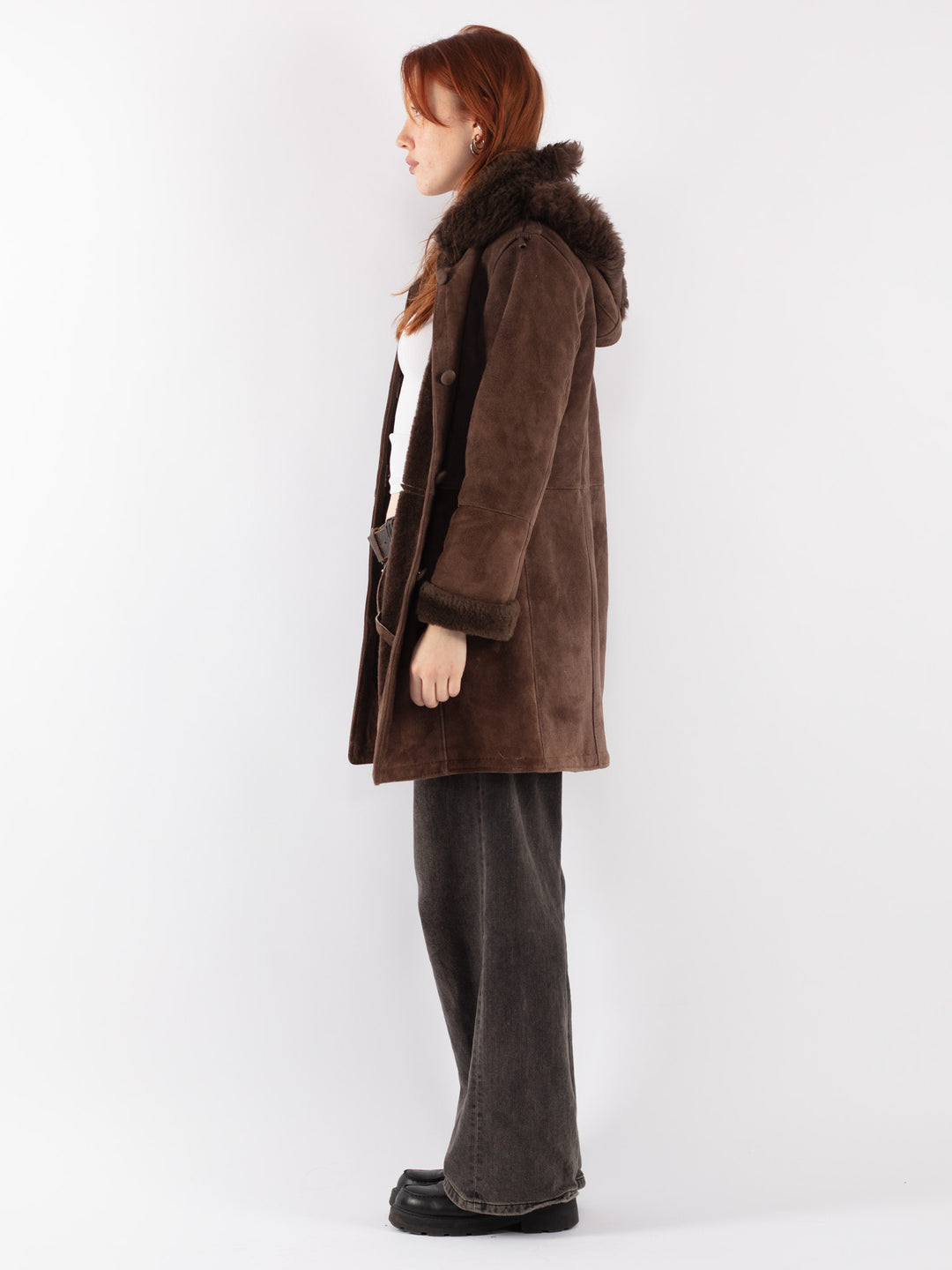Vintage 90's Women Sheepskin Coat in Brown