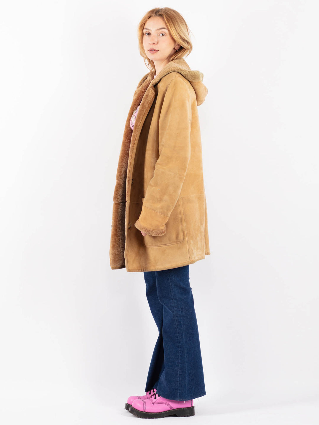 Vintage 90's Women Sheepskin Coat in BeigeV9543