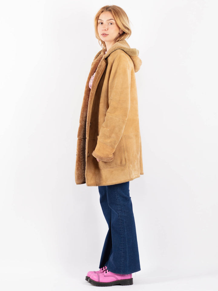 Vintage 90's Women Sheepskin Coat in BeigeV9543