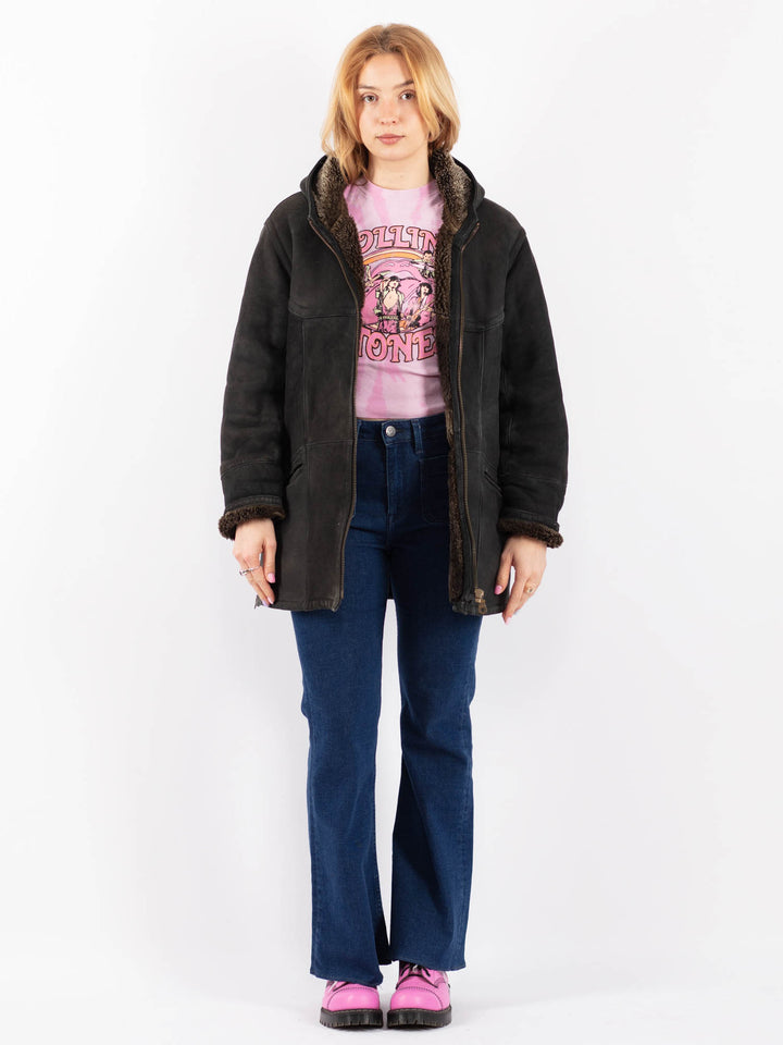 Vintage 90's Women Sheepskin Shearling in BlackV9544