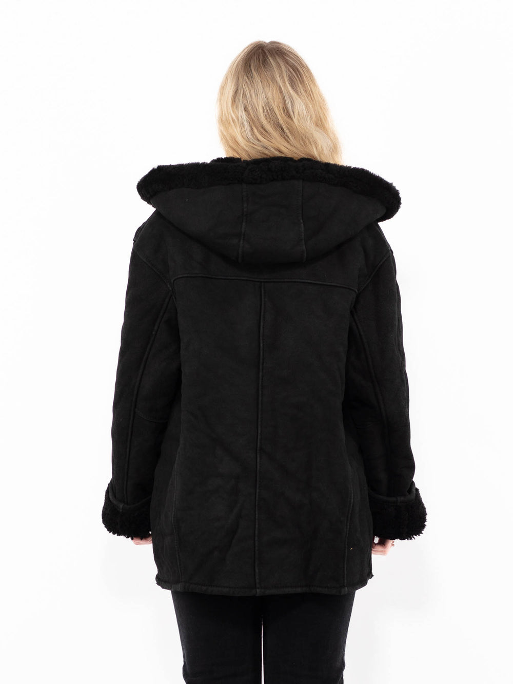Vintage 90's Women Sheepskin Shearling Coat in BlackA0880