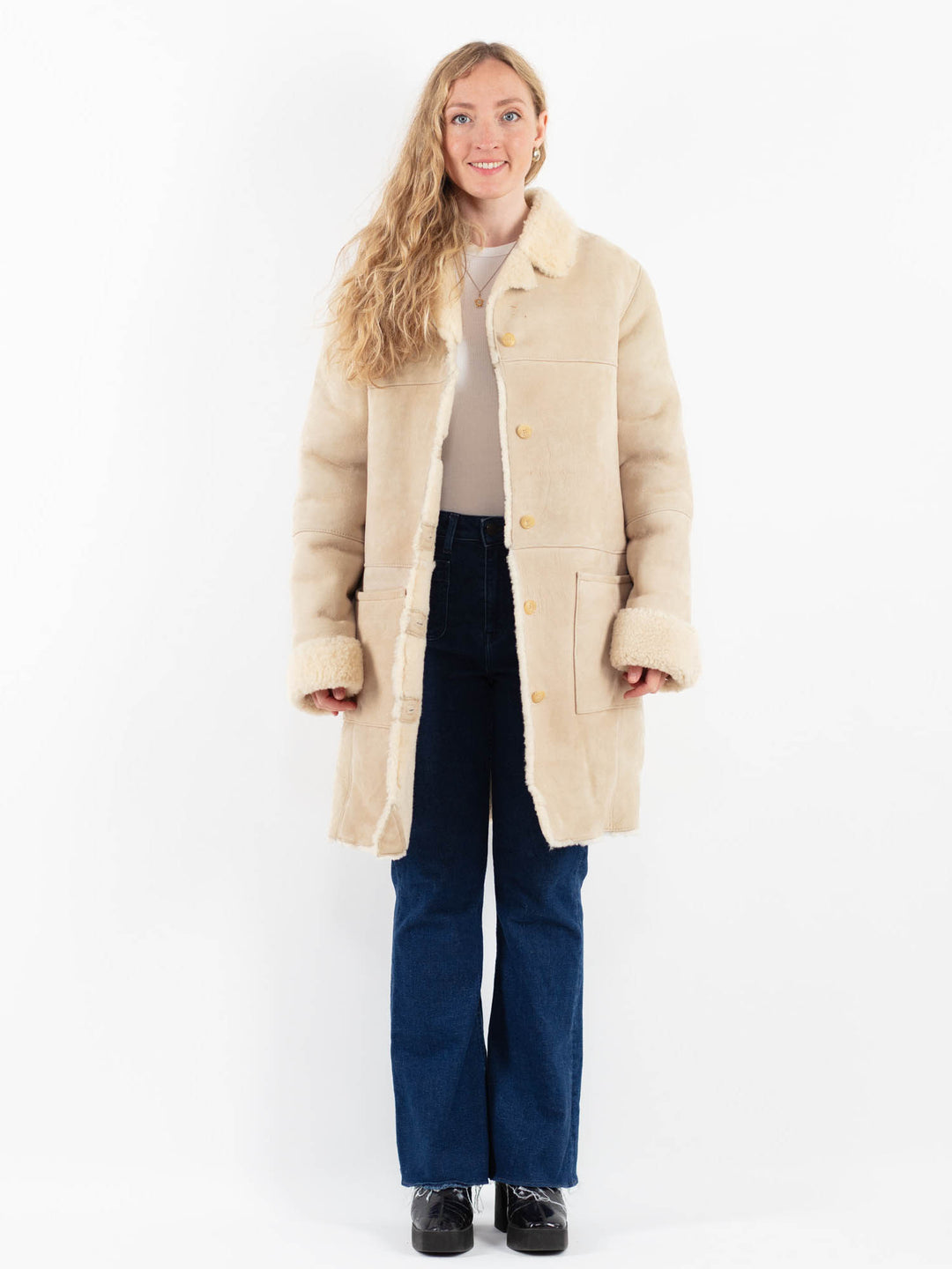 Vintage 90's Women Sheepskin Coat in BeigeV9853