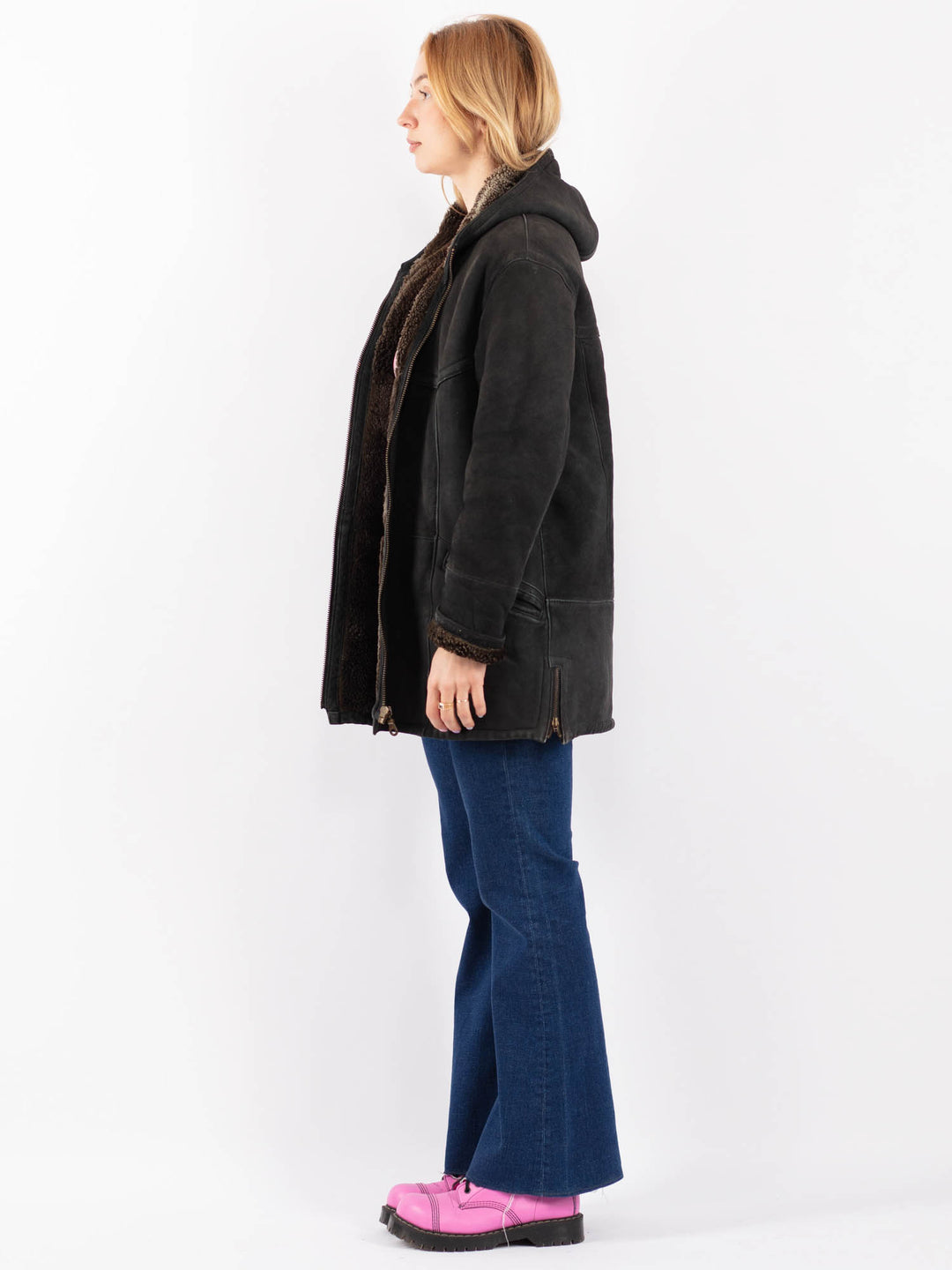 Vintage 90's Women Sheepskin Shearling in BlackV9544