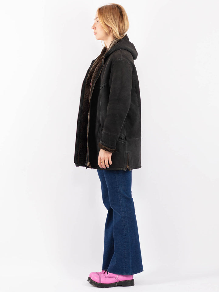 Vintage 90's Women Sheepskin Shearling in BlackV9544