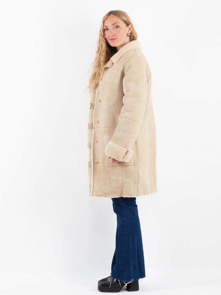 Vintage 90's Women Sheepskin Coat in BeigeV9853