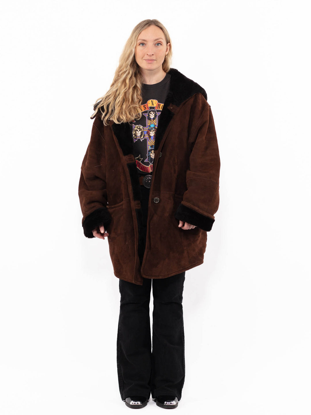 Vintage 90's Women Sheepskin Coat in BrownA0881