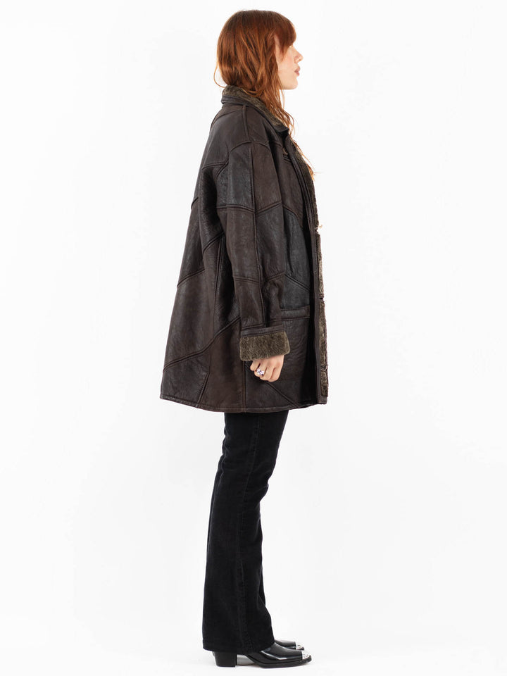 Vintage 90's Women Sheepskin Coat in BrownV9751