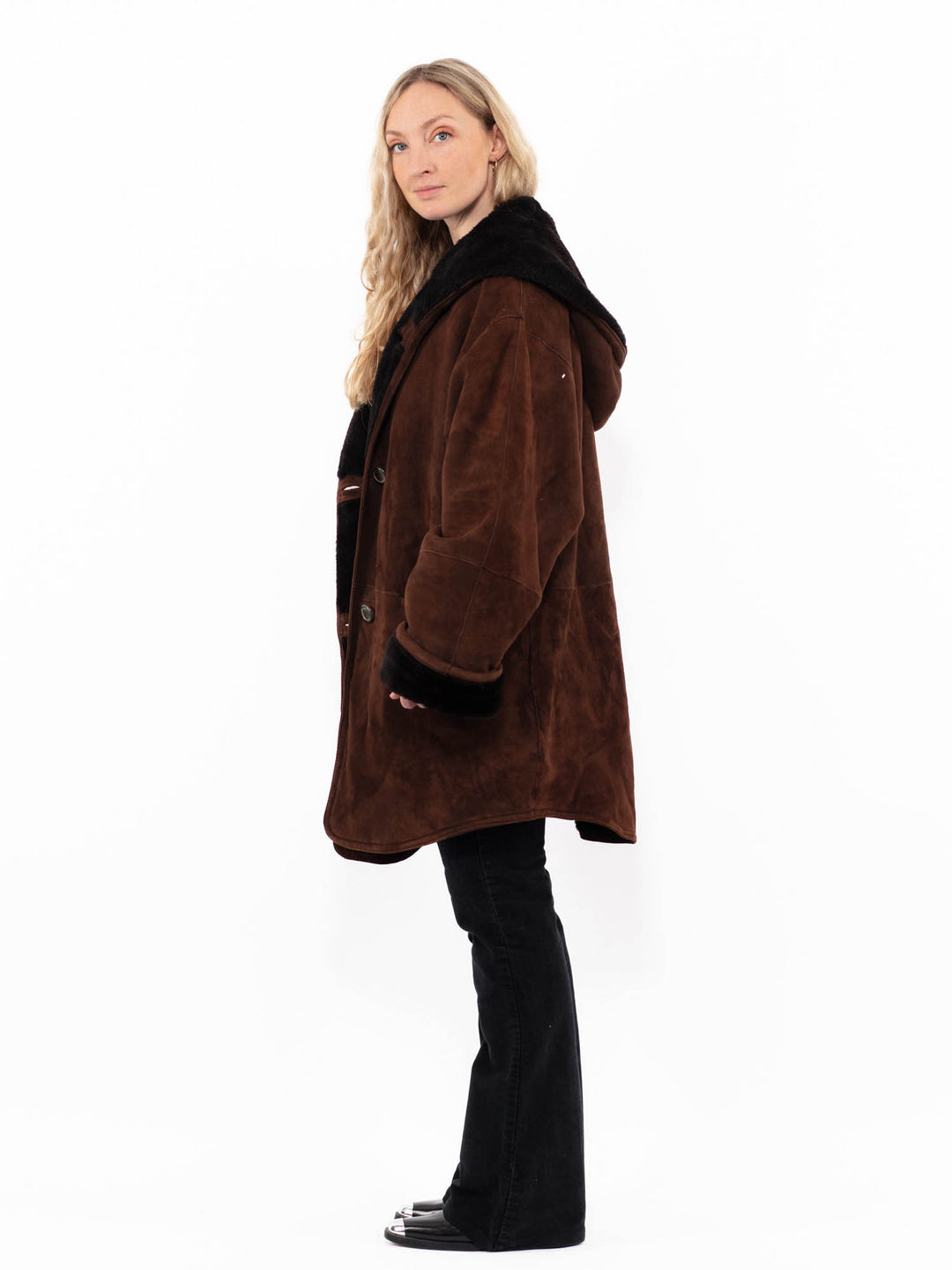 Vintage 90's Women Sheepskin Coat in BrownA0881