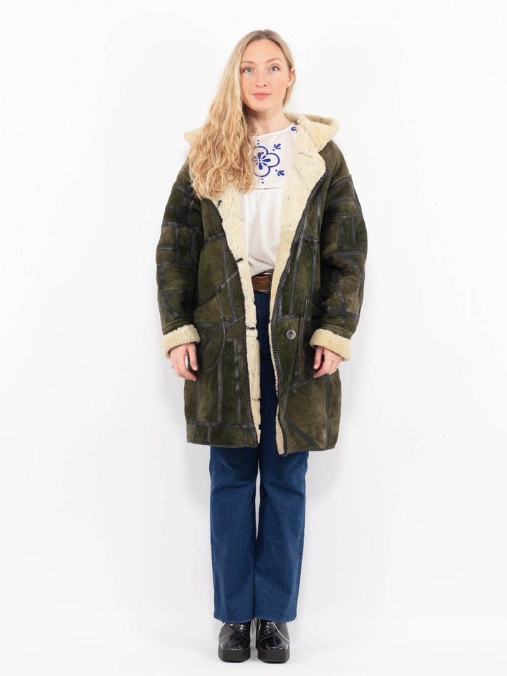 Vintage 90's Women Sheepskin Coat in GreenA0984