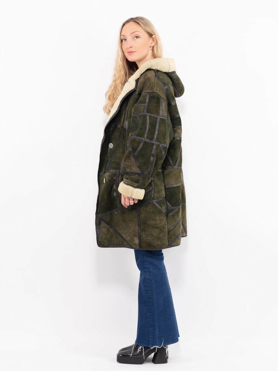 Vintage 90's Women Sheepskin Coat in GreenA0984