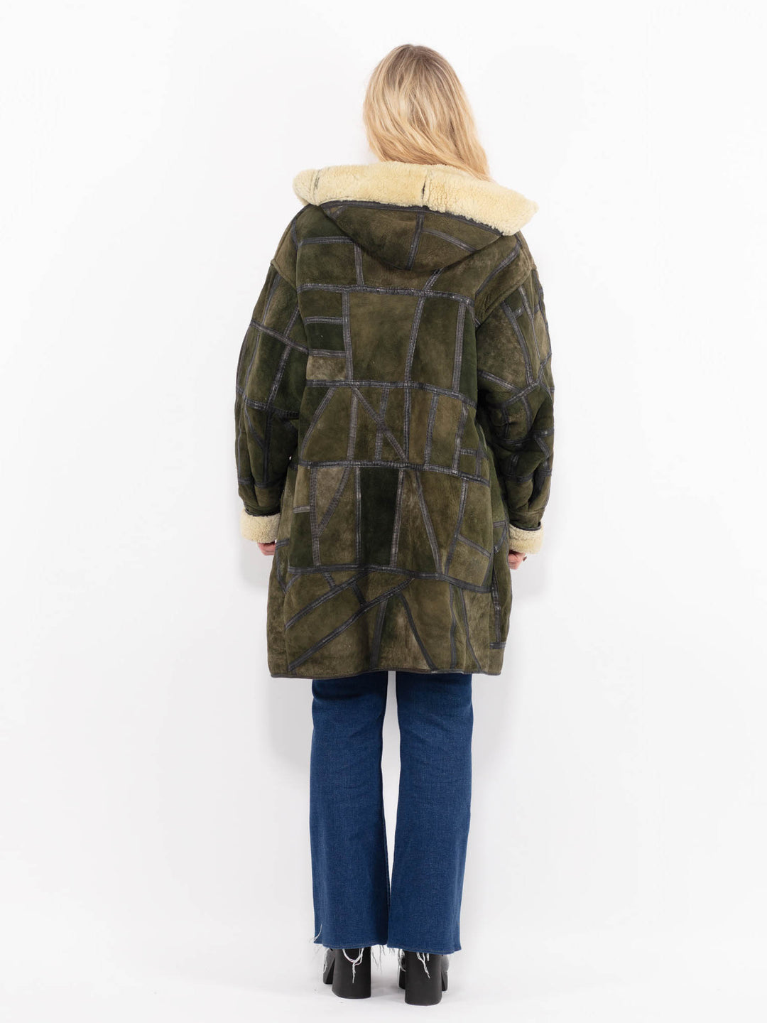 Vintage 90's Women Sheepskin Coat in GreenA0984