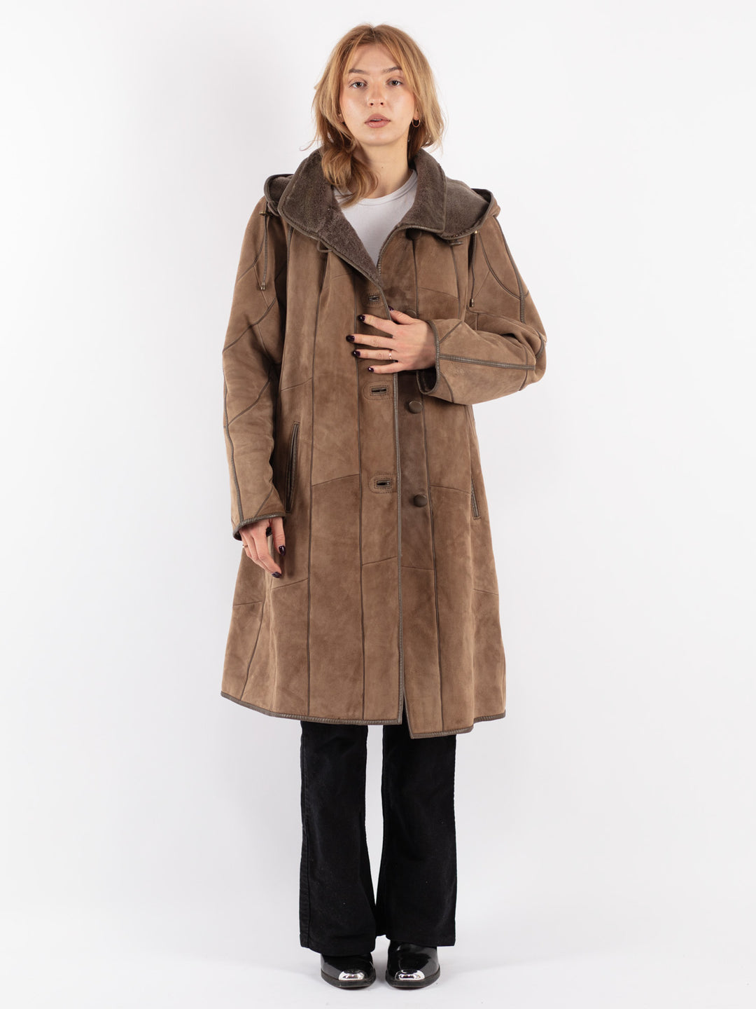 Vintage 90's Women Sheepskin Coat in Beige