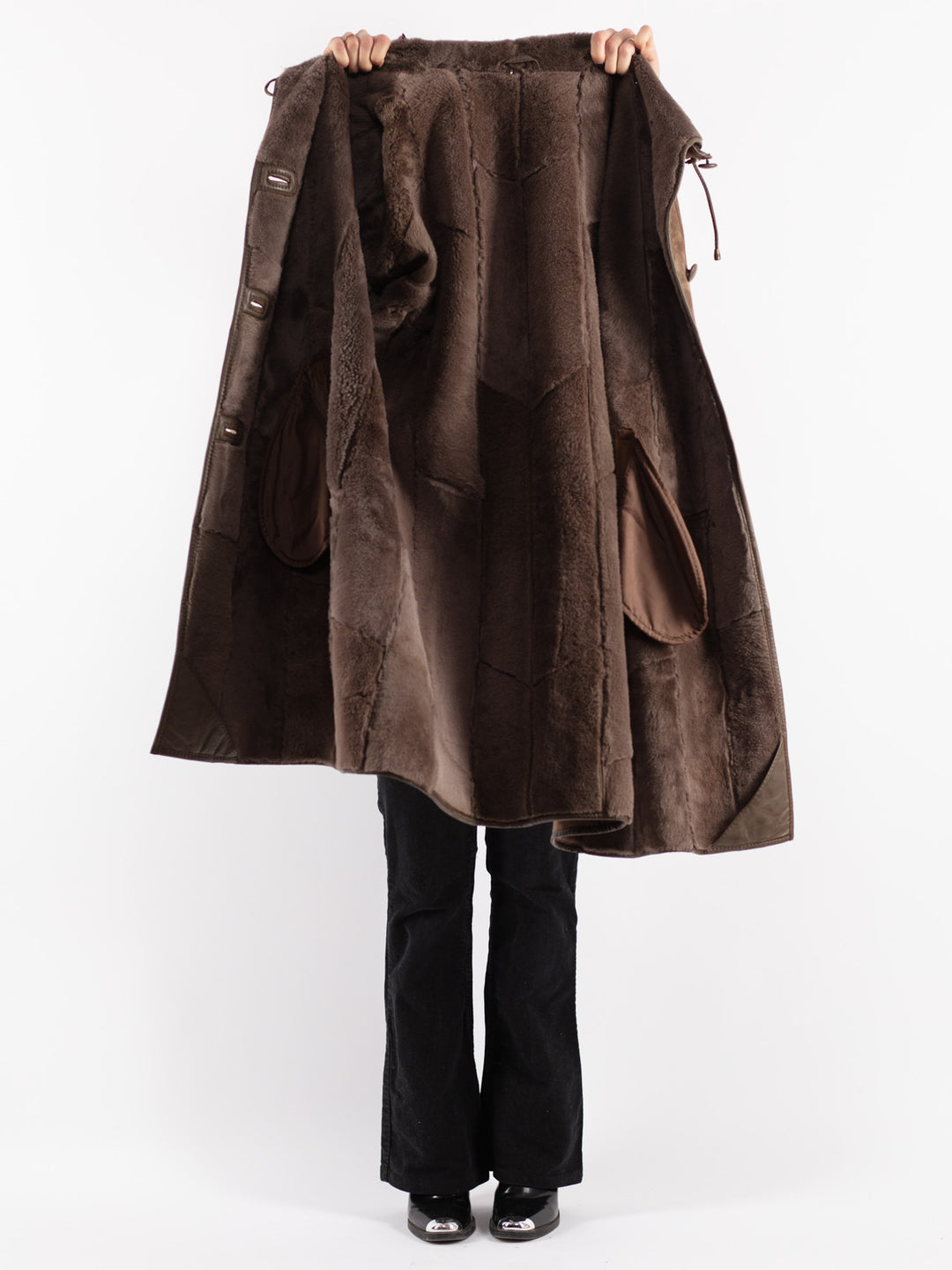 Vintage 90's Women Sheepskin Coat in Beige