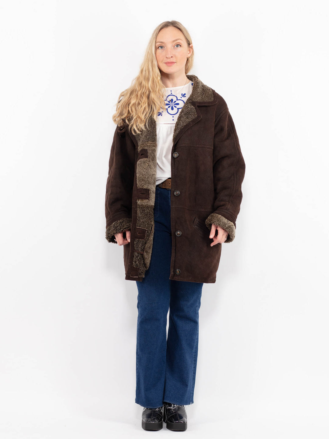 Vintage 90's Women Sheepskin Coat in BrownA0986