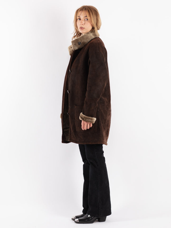 Vintage 90's Women Sheepskin Coat in Brown