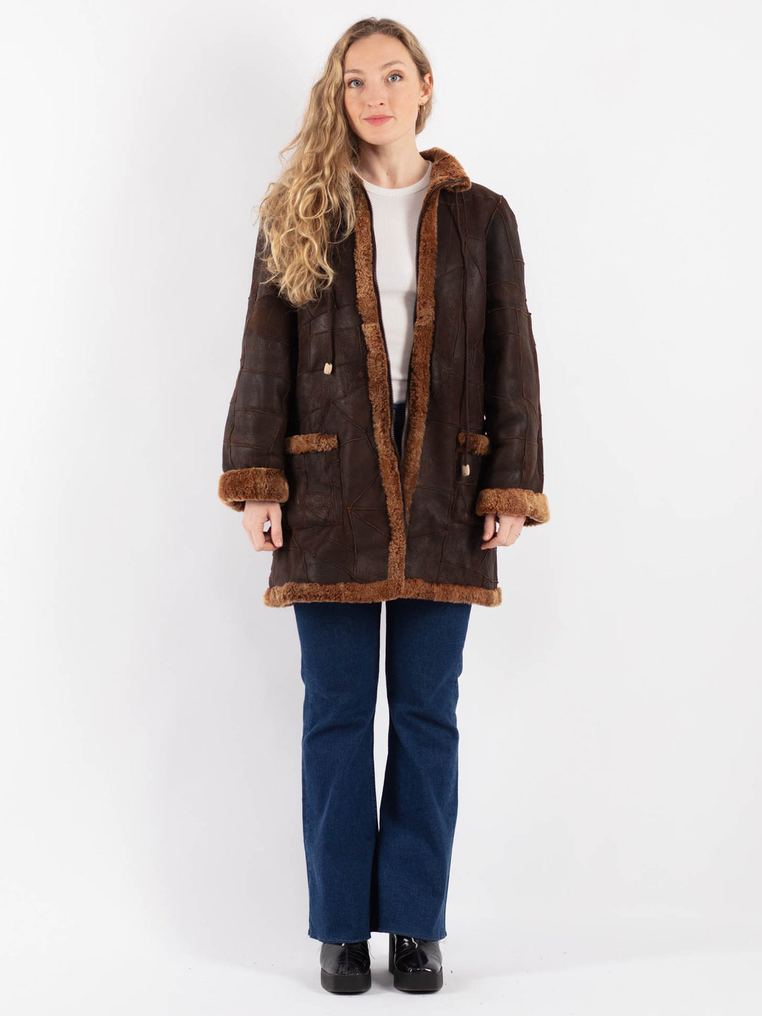 Vintage 90's Women Sheepskin Coat in BrownV9139