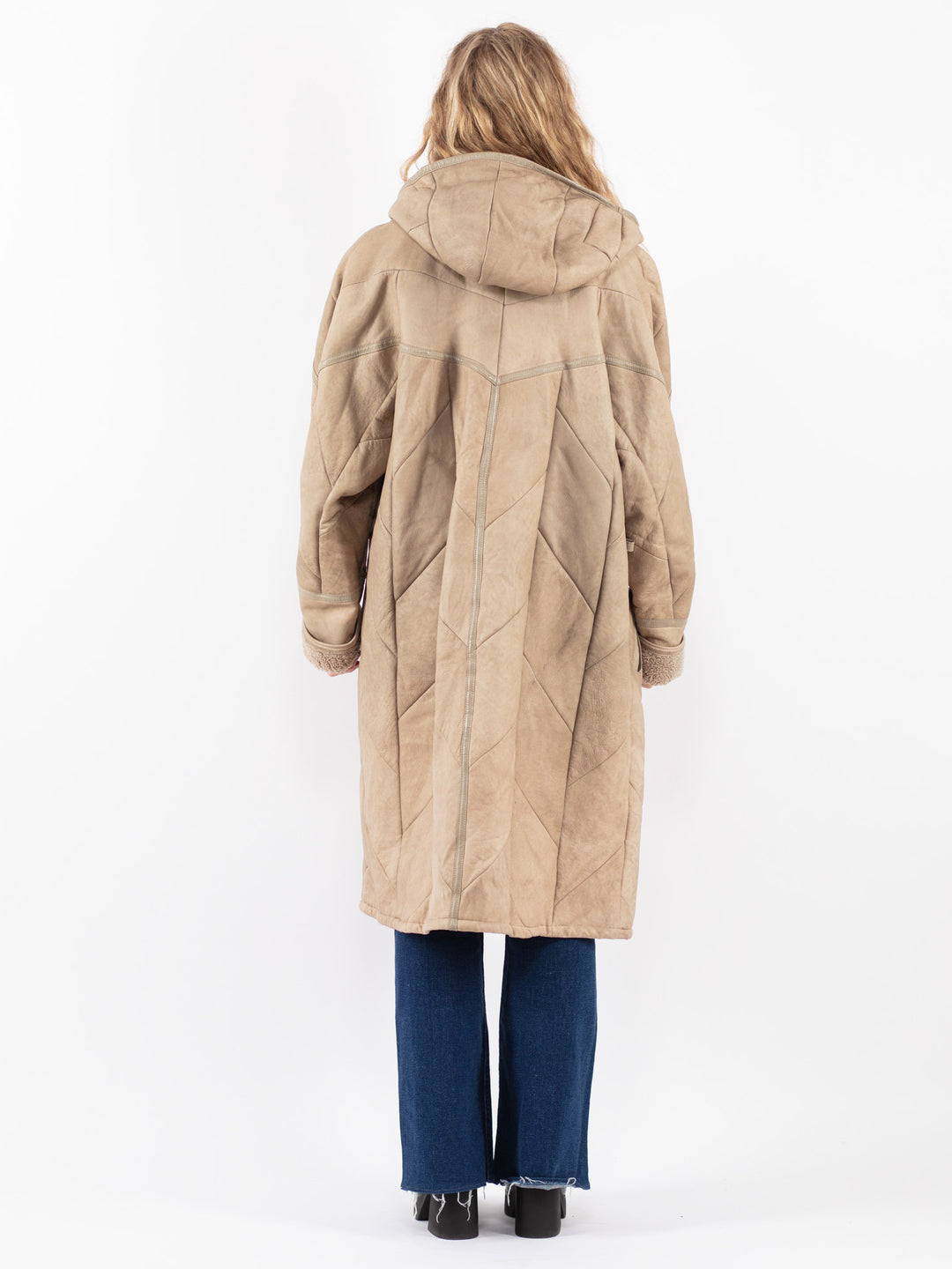 Vintage 90's Women Sheepskin Coat in Beige