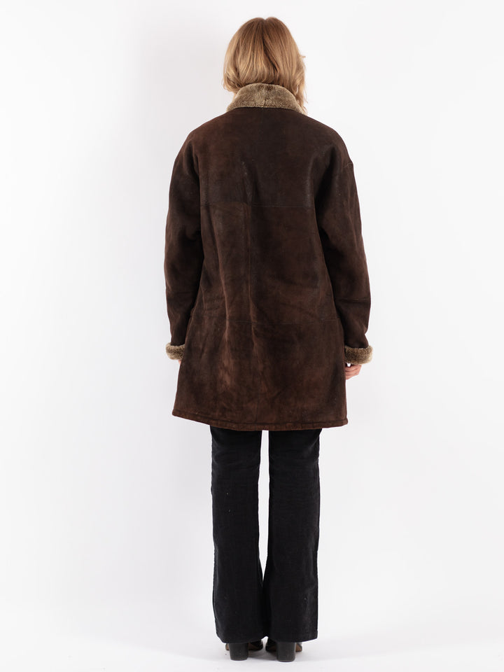 Vintage 90's Women Sheepskin Coat in Brown