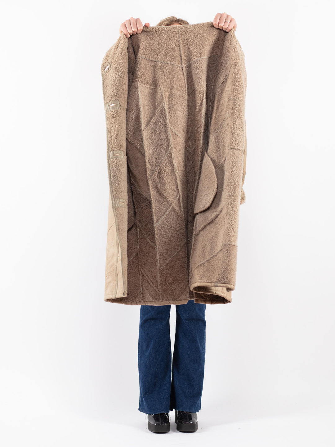 Vintage 90's Women Sheepskin Coat in Beige