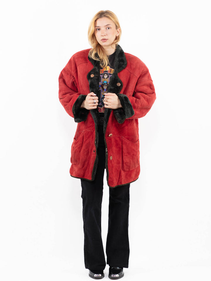 Vintage 90's Women Sheepskin Coat in RedA0151