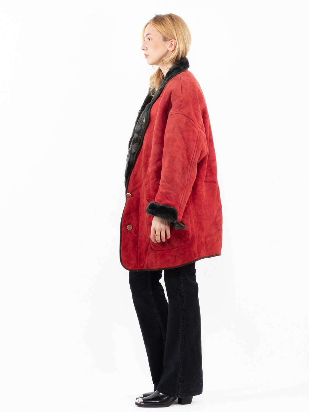 Vintage 90's Women Sheepskin Coat in RedA0151