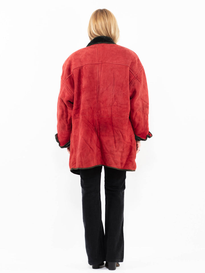 Vintage 90's Women Sheepskin Coat in RedA0151