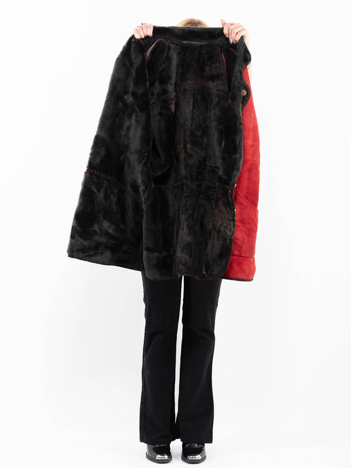 Vintage 90's Women Sheepskin Coat in RedA0151