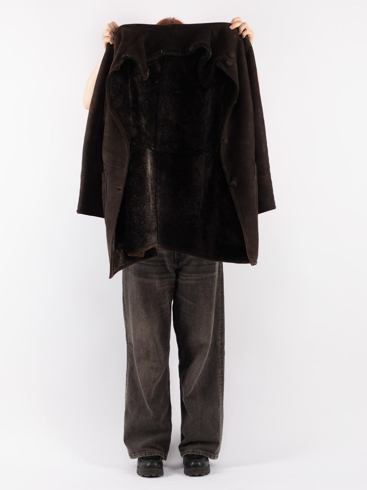Vintage 90's Women Sheepskin Coat in Brown