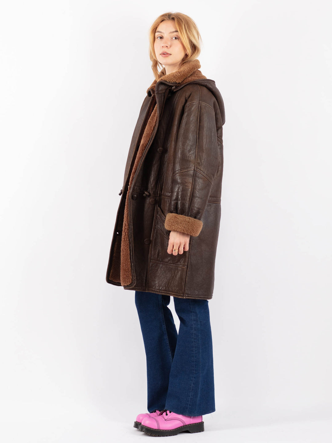 Vintage 90's Women Sheepskin Coat in BrownV9547