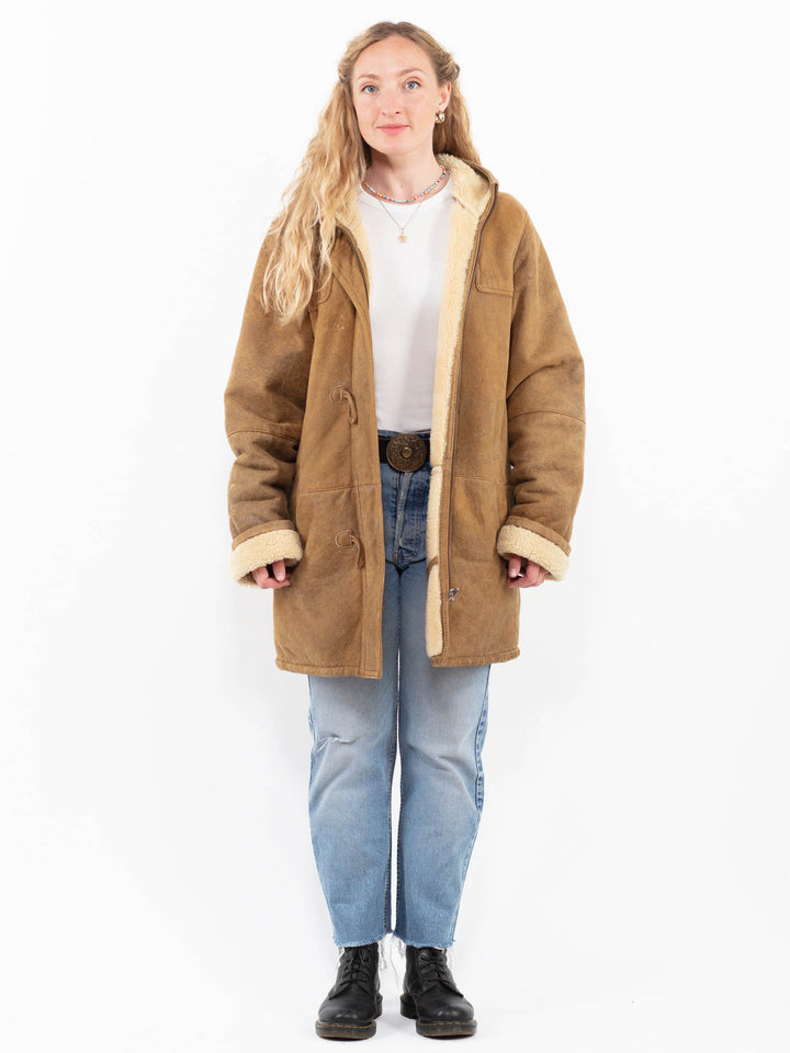 Vintage 90's Women Sheepskin Coat in BeigeA0258