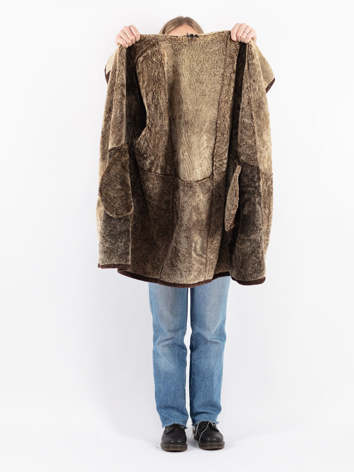 Vintage 90's Women Sheepskin Shearling Coat in Brown