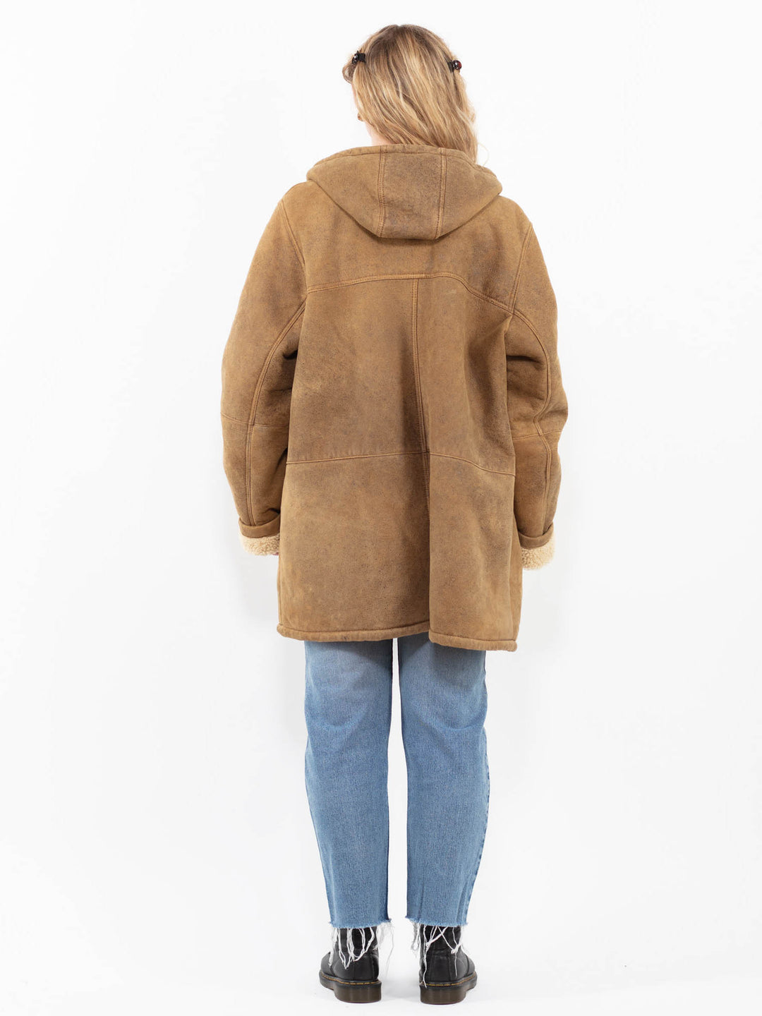 Vintage 90's Women Sheepskin Coat in BeigeA0258